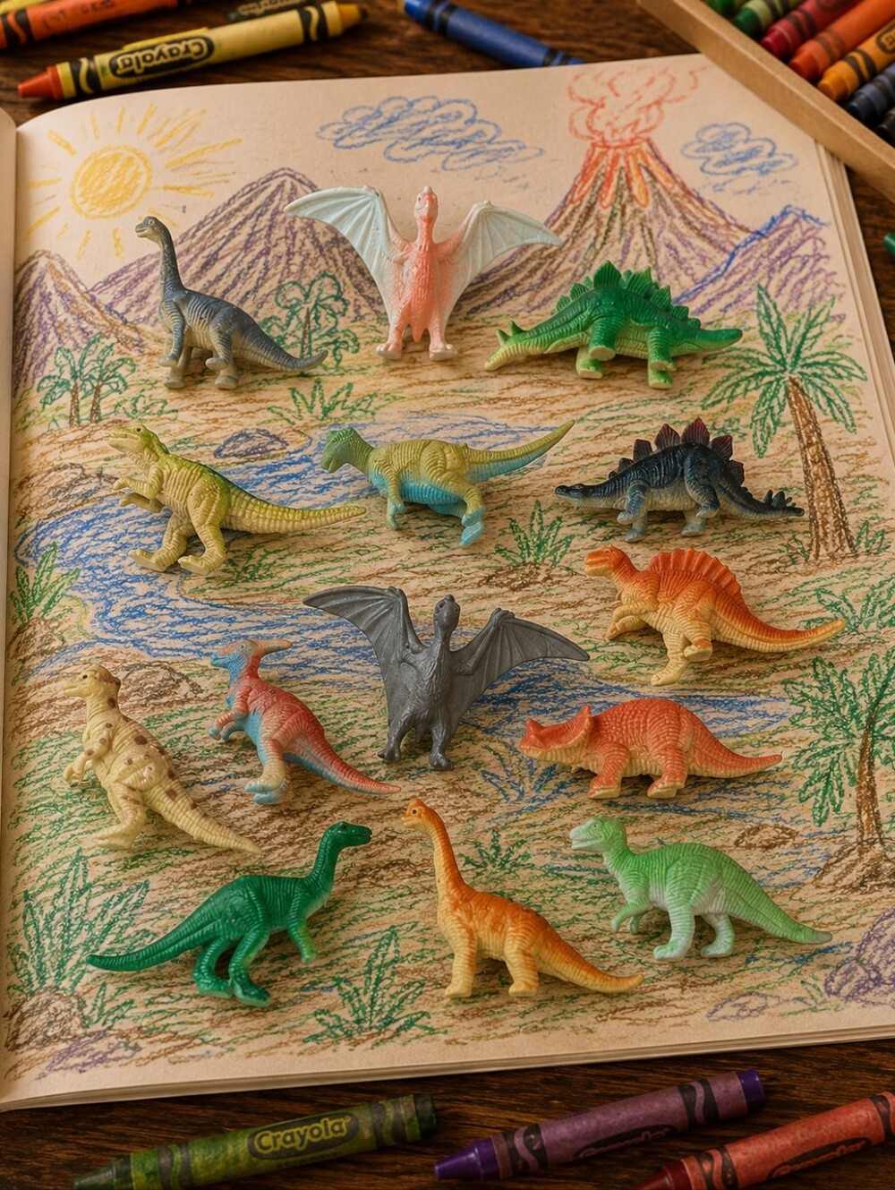 Assorted Color Mini Dinosaur Toy Set for Kids 14 Vintage